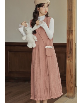 Fashion Casual dress round neck pure sweater 2pcs set