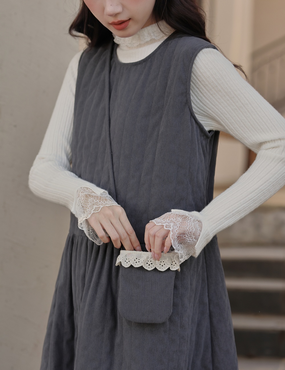 Fashion Casual dress round neck pure sweater 2pcs set