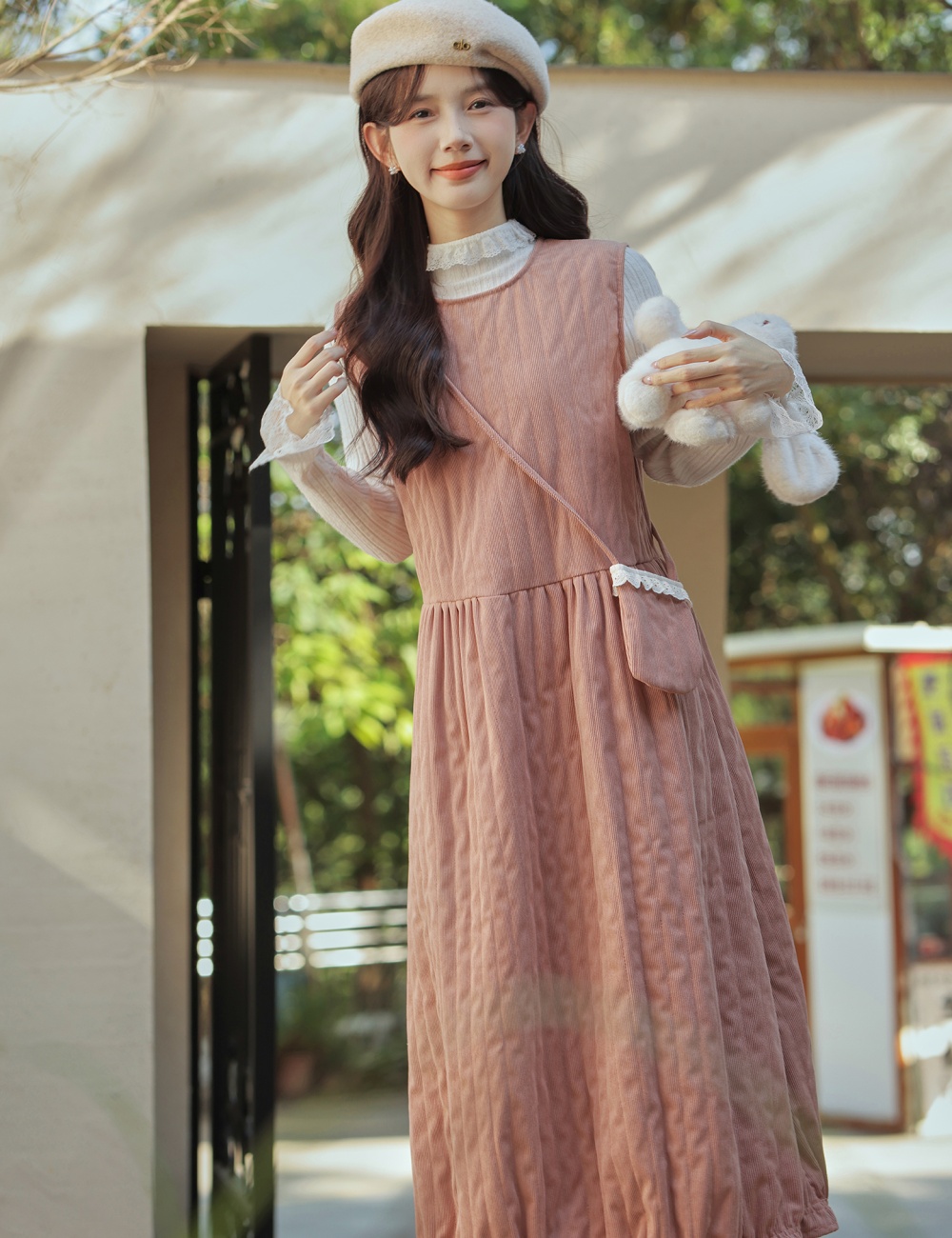 Fashion Casual dress round neck pure sweater 2pcs set