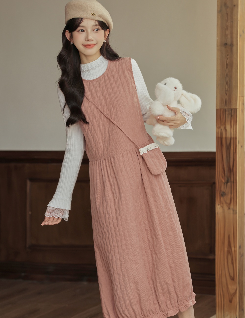Fashion Casual dress round neck pure sweater 2pcs set