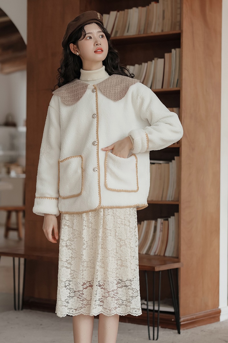 Petal collar autumn and winter sweet chanelstyle coat for women