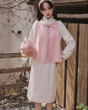 Floral complex cheongsam maiden long dress a set