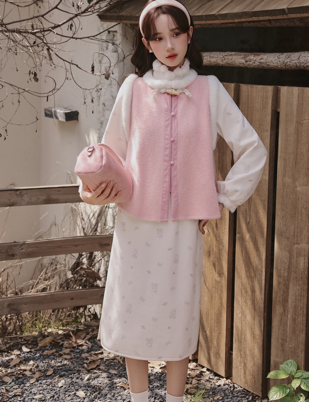 Floral complex cheongsam maiden long dress a set