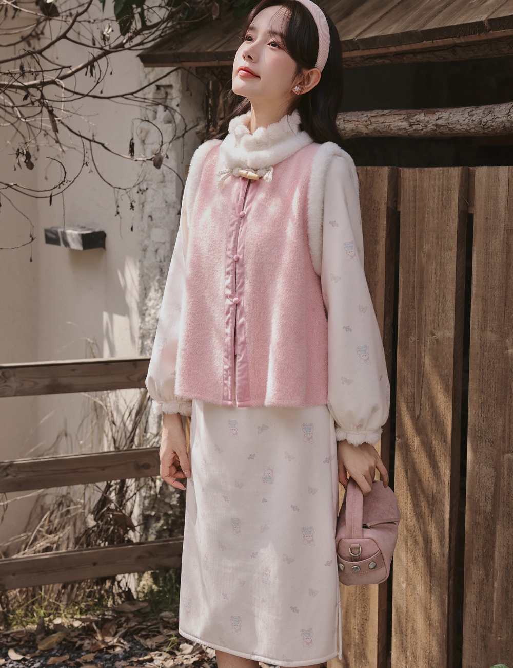 Floral complex cheongsam maiden long dress a set