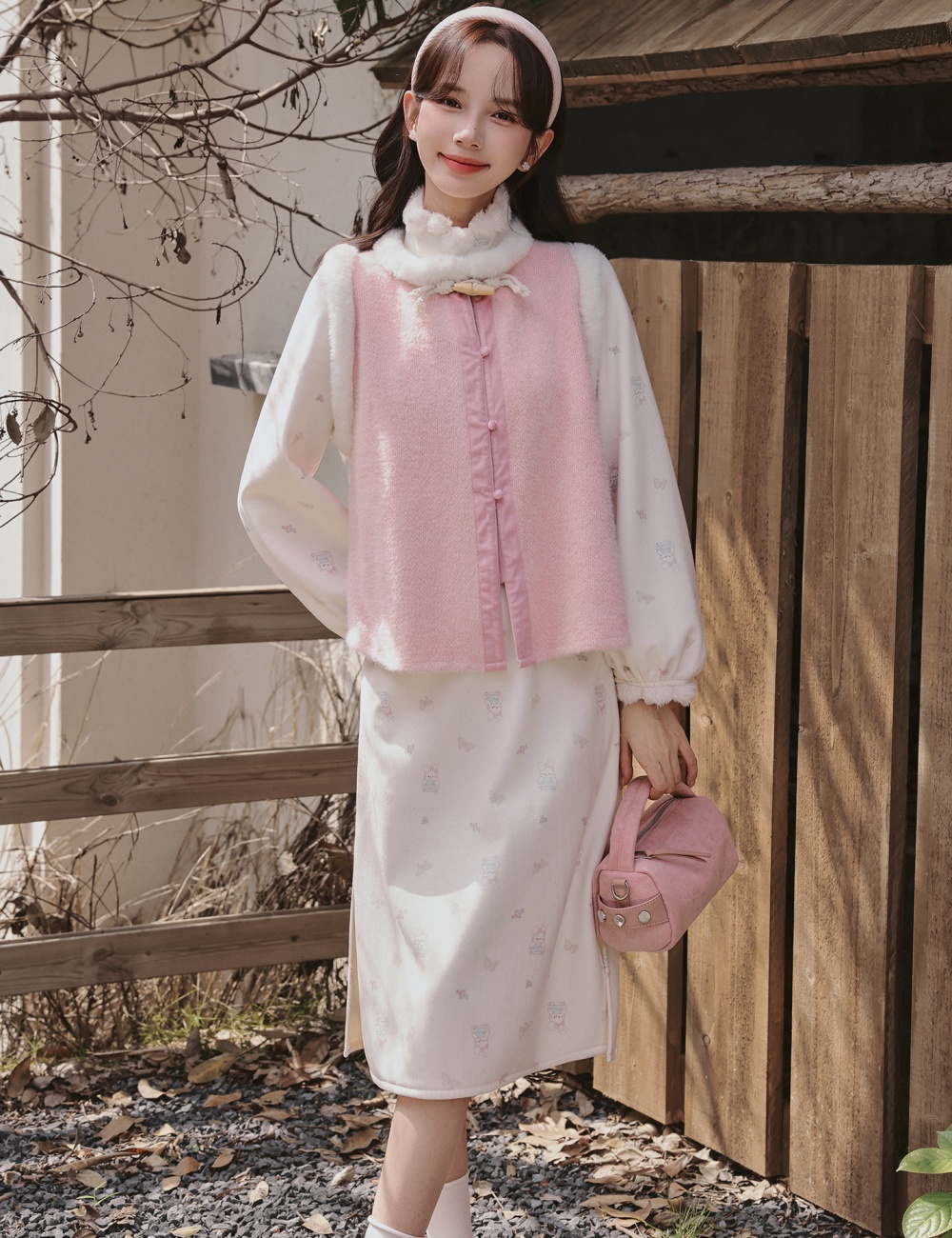 Floral complex cheongsam maiden long dress a set