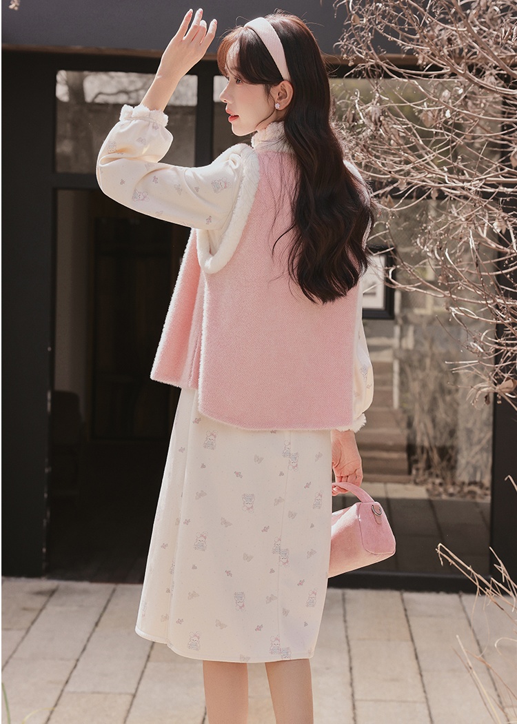 Floral complex cheongsam maiden long dress a set