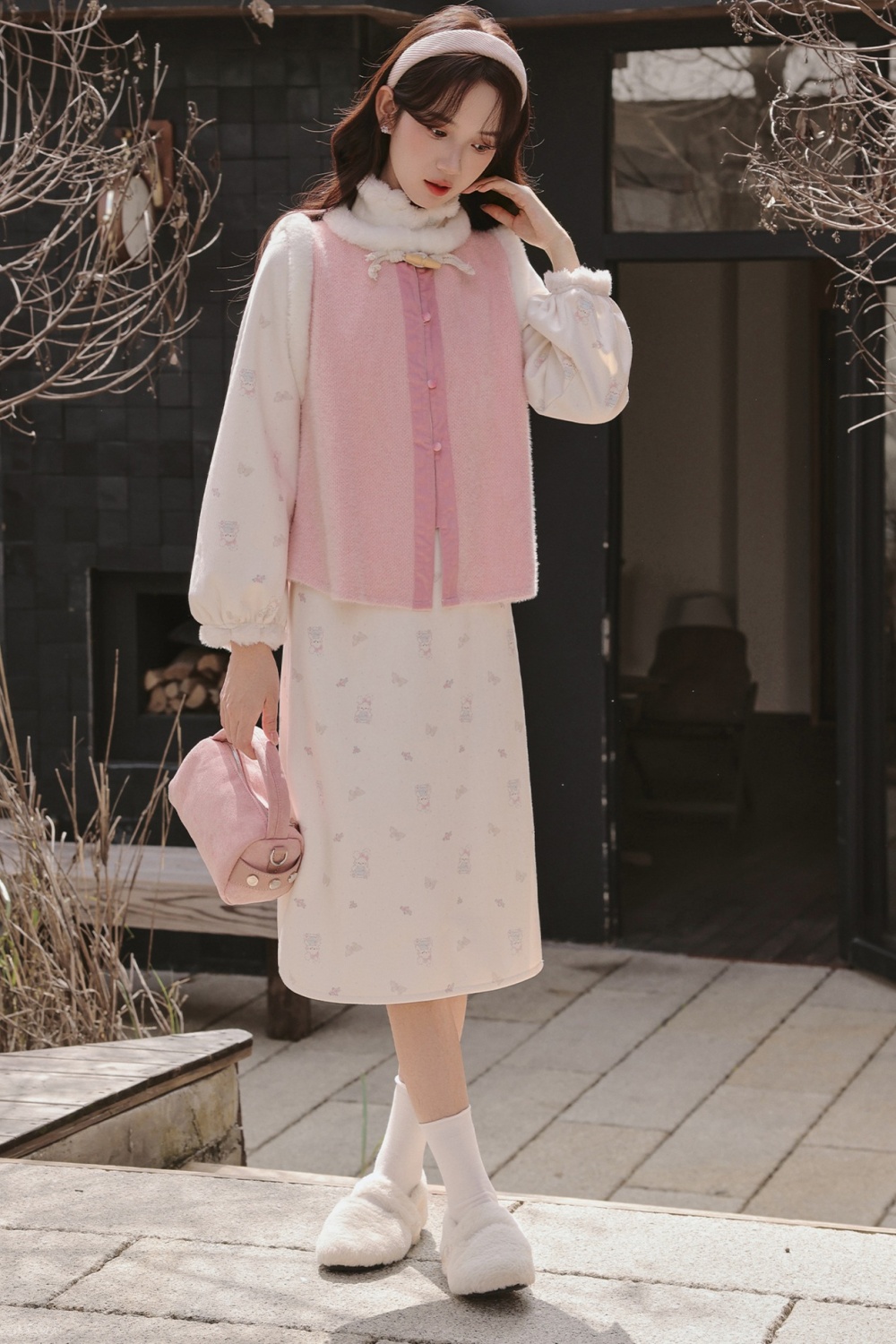 Floral complex cheongsam maiden long dress a set