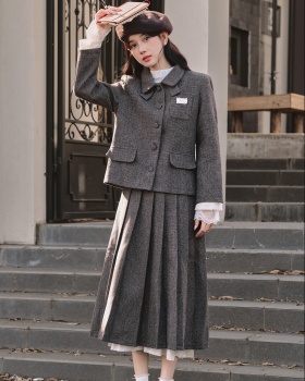 Korean style Casual coat woolen skirt 2pcs set for women