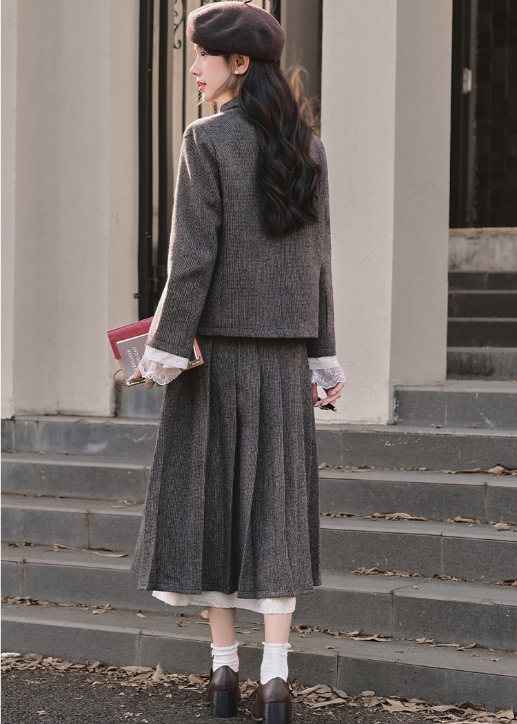 Korean style Casual coat woolen skirt 2pcs set for women