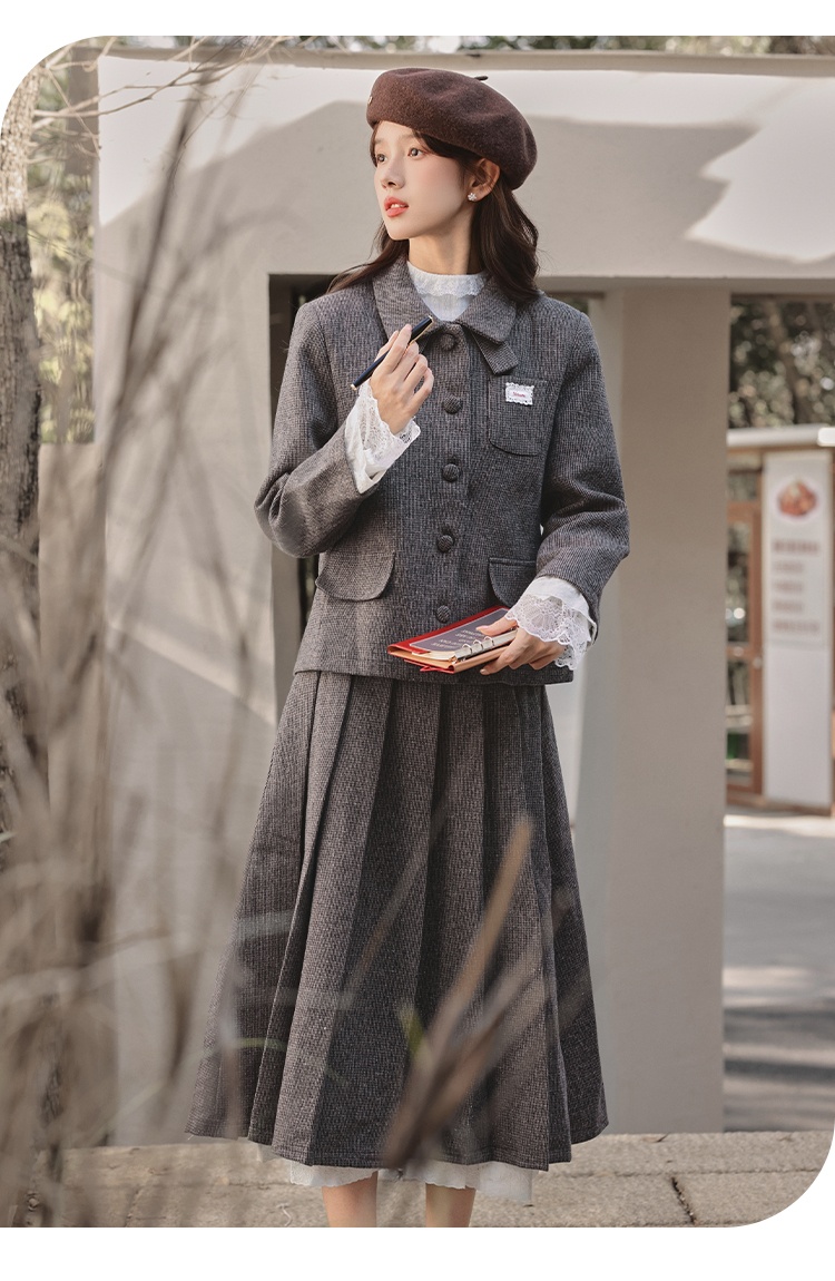 Korean style Casual coat woolen skirt 2pcs set for women