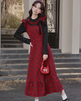 Plaid autumn and winter long dress red sweet dress