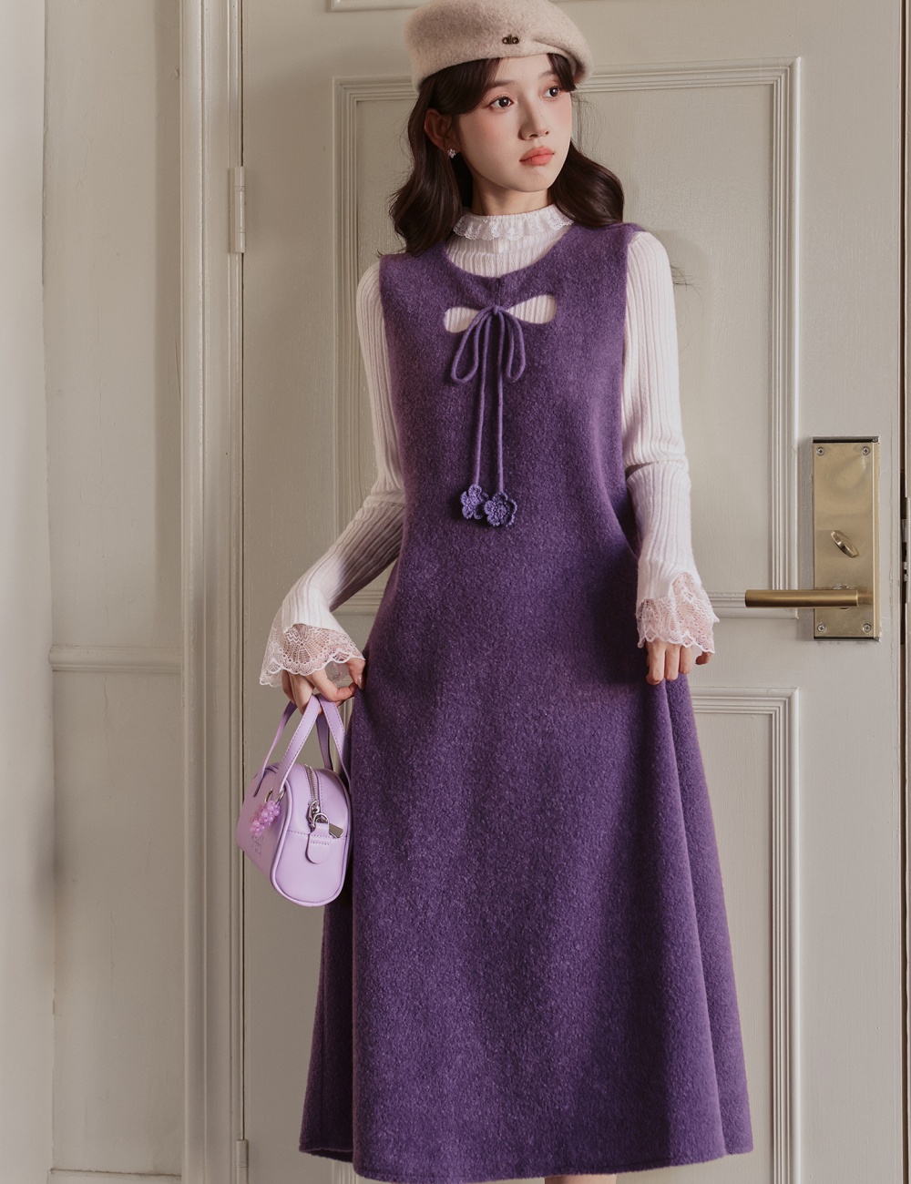 Slim bottoming shirt long strap dress 2pcs set for women