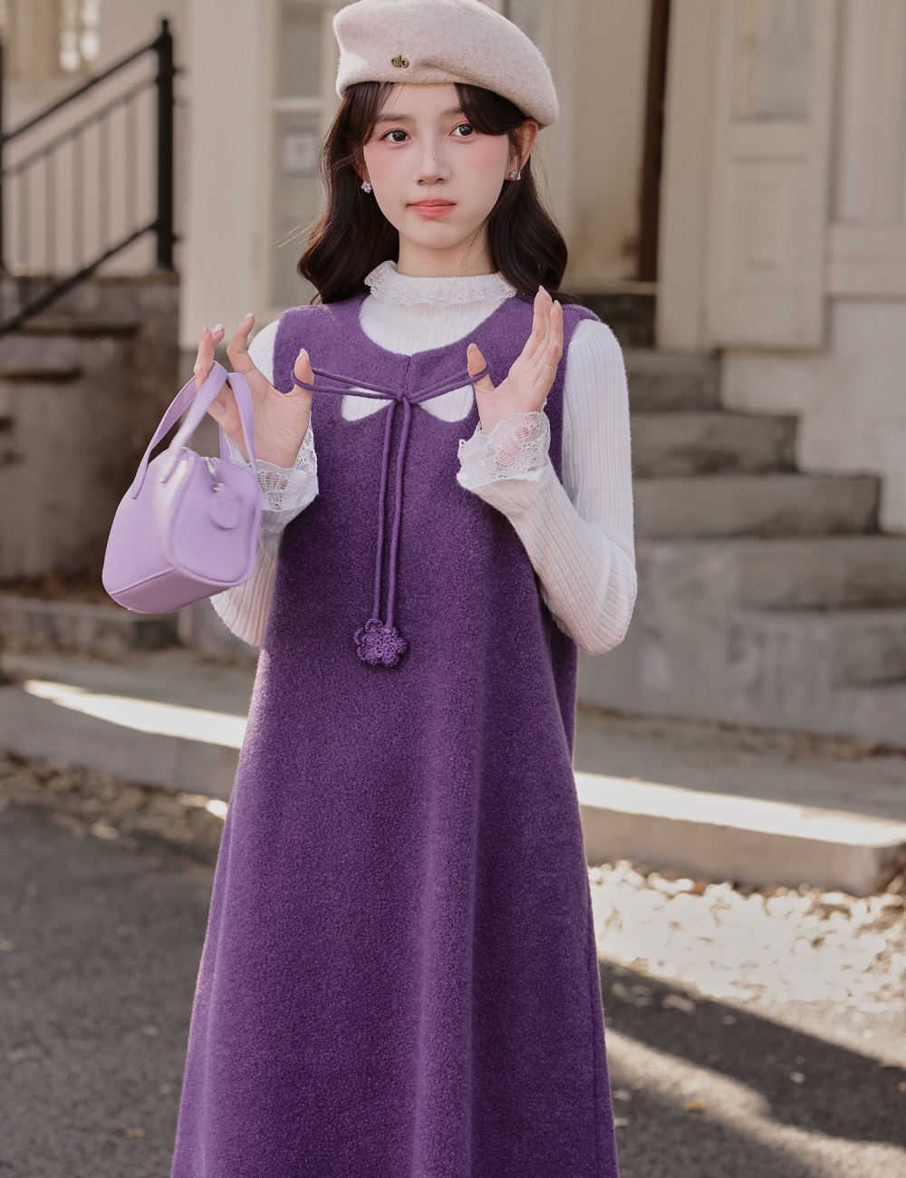 Slim bottoming shirt long strap dress 2pcs set for women