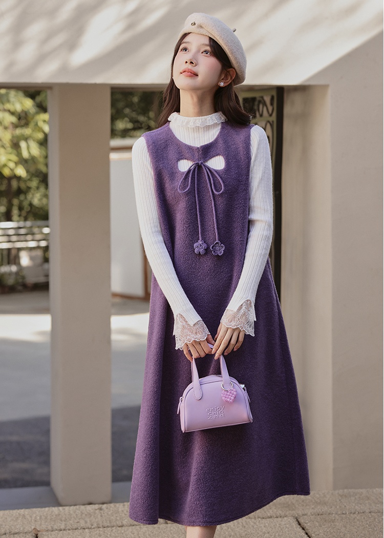 Slim bottoming shirt long strap dress 2pcs set for women