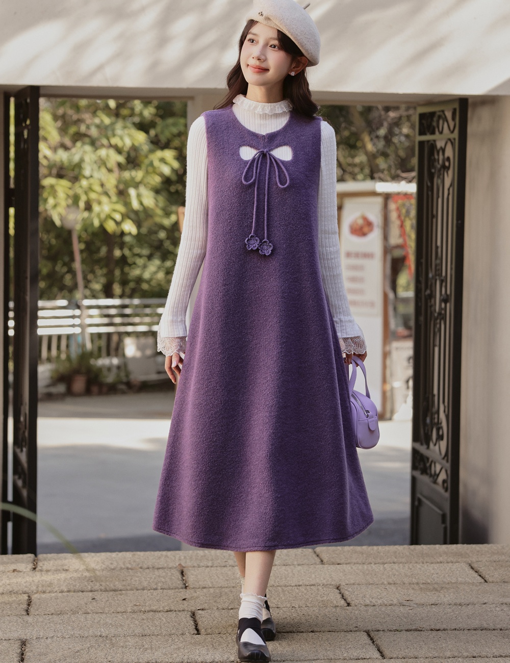 Slim bottoming shirt long strap dress 2pcs set for women