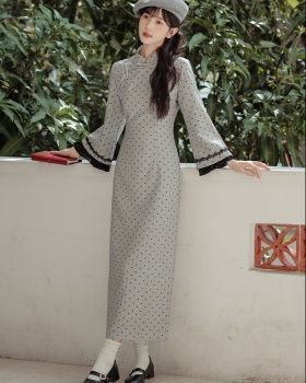 Cstand collar dress printing cheongsam for women