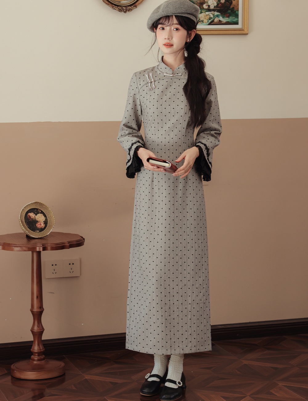 Cstand collar dress printing cheongsam for women
