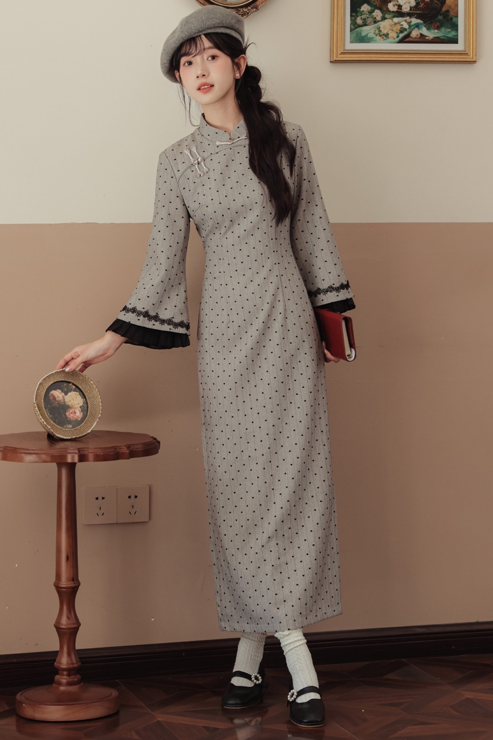 Cstand collar dress printing cheongsam for women