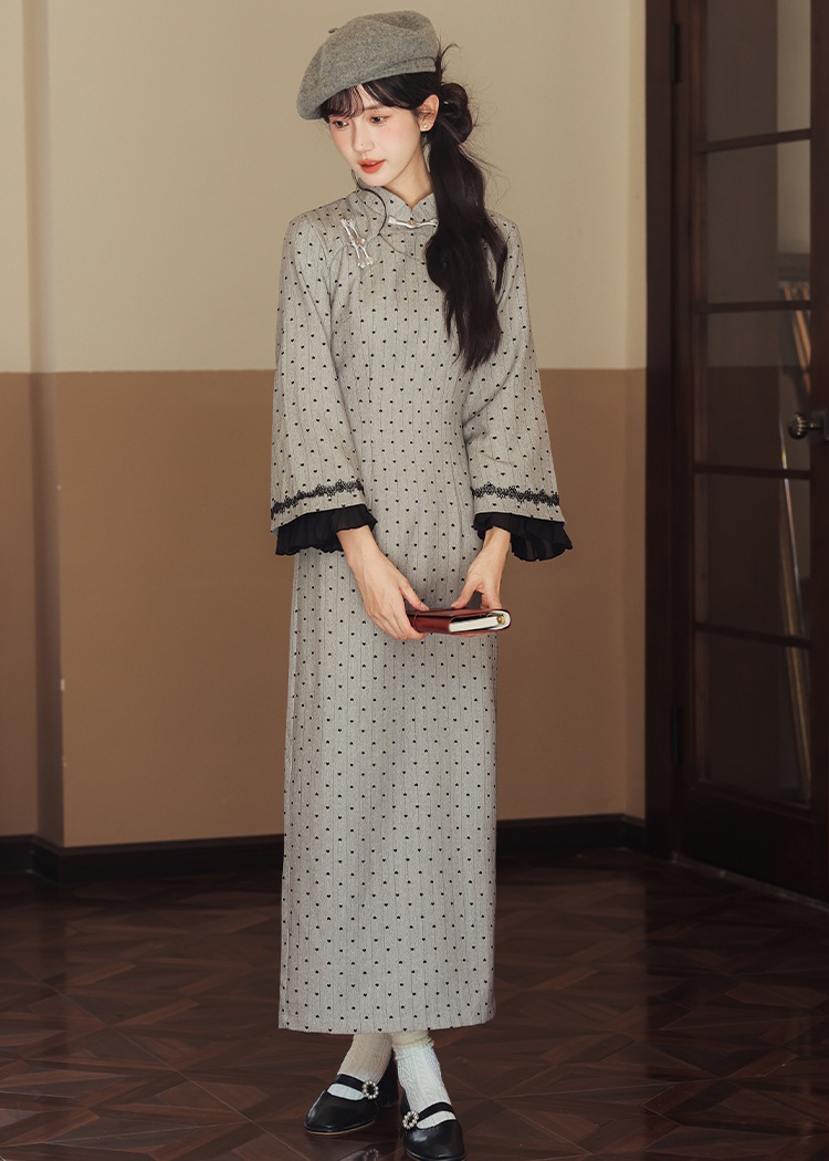 Cstand collar dress printing cheongsam for women