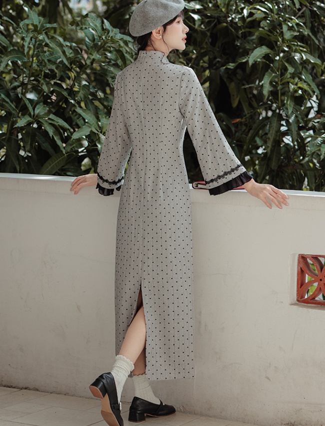 Cstand collar dress printing cheongsam for women