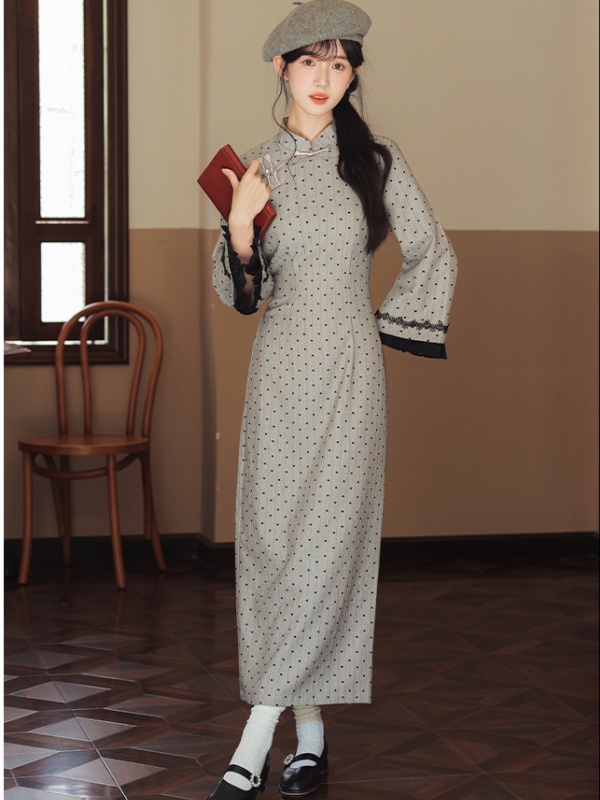 Cstand collar dress printing cheongsam for women
