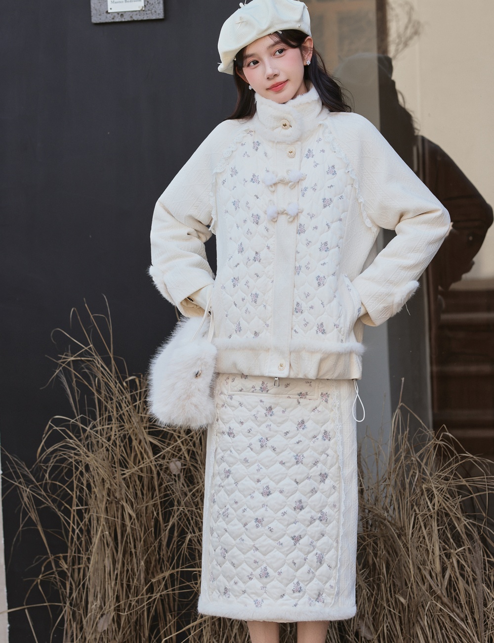 Winter coat Chinese style cotton coat 2pcs set for women