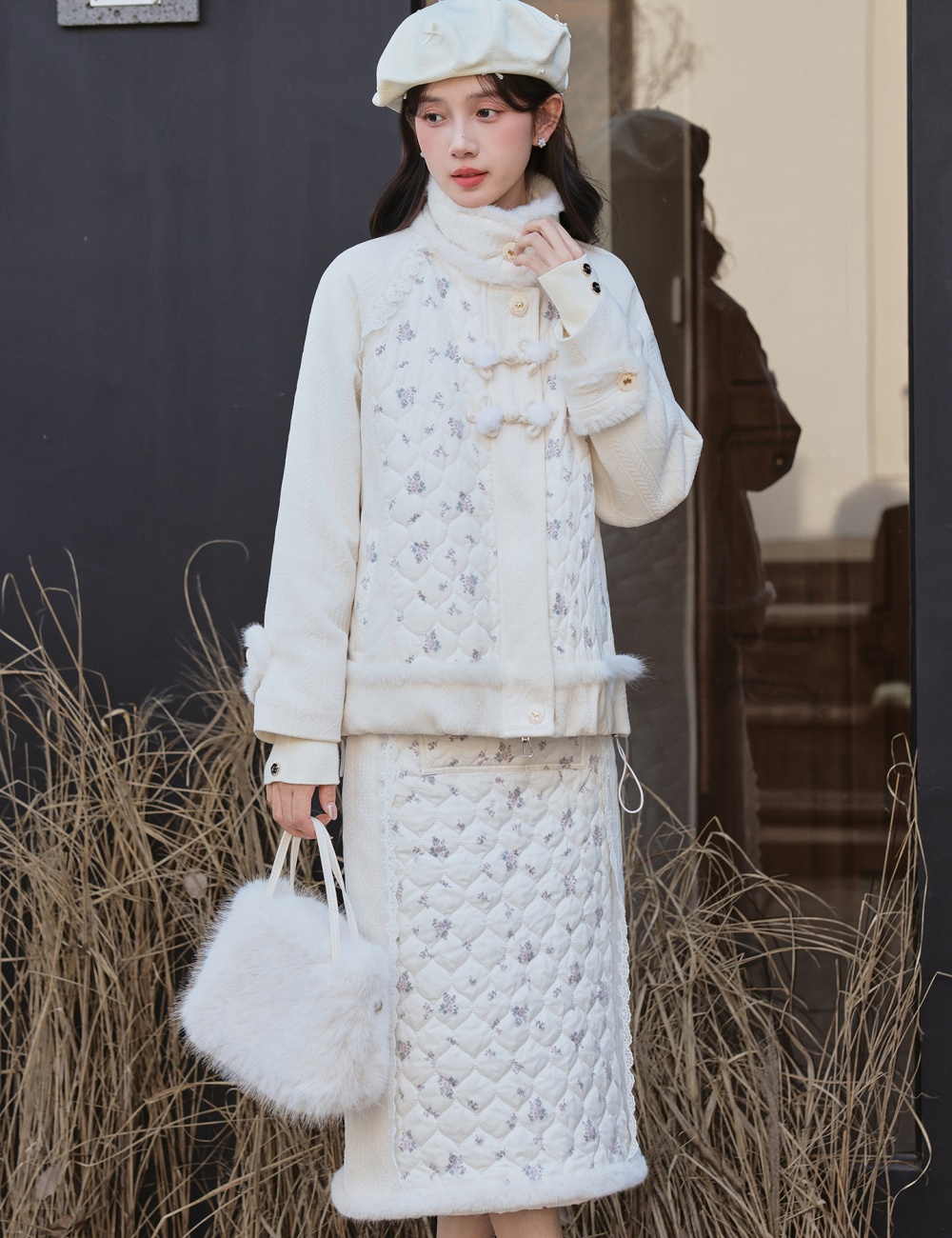 Winter coat Chinese style cotton coat 2pcs set for women