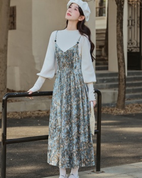 Bottoming sleeveless dress all-match sweater 2pcs set