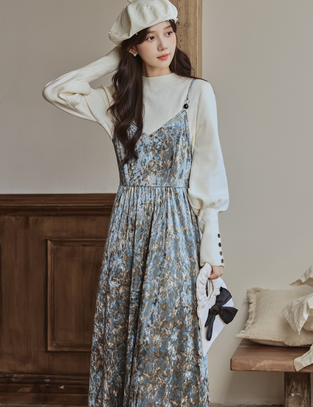 Bottoming sleeveless dress all-match sweater 2pcs set