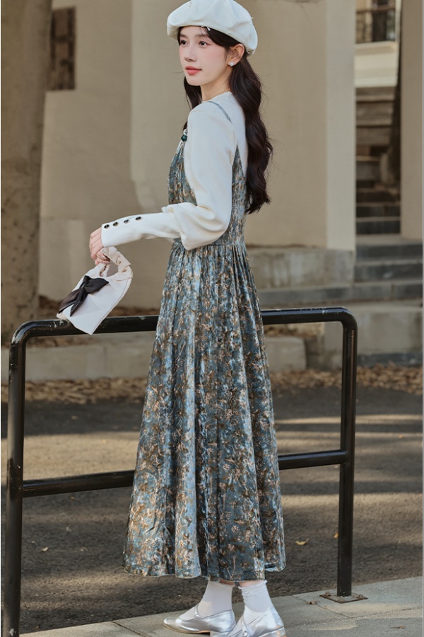 Bottoming sleeveless dress all-match sweater 2pcs set