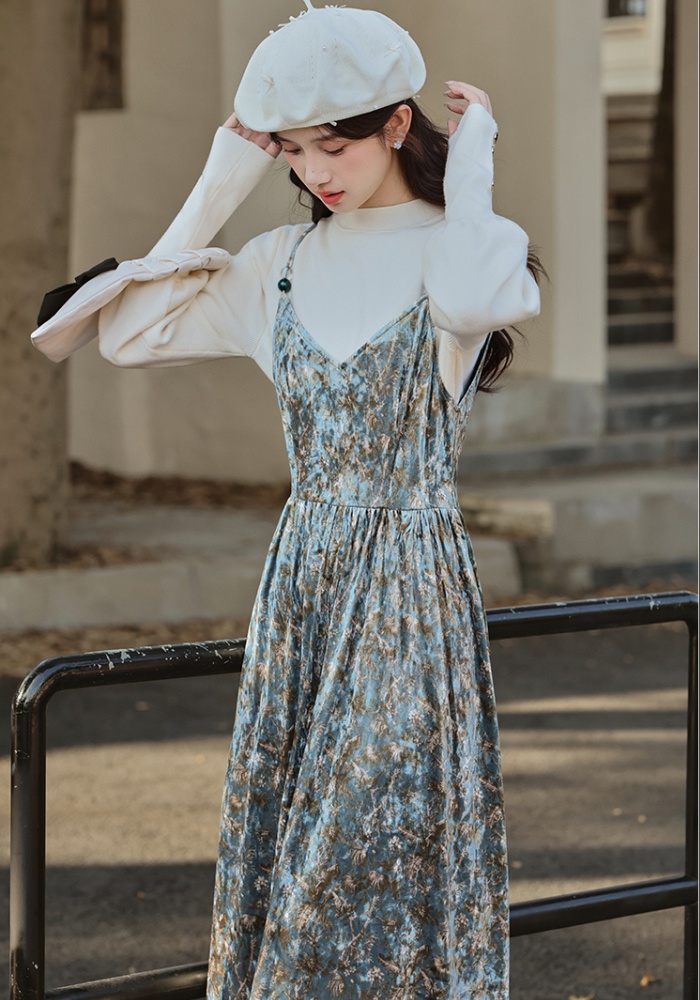 Bottoming sleeveless dress all-match sweater 2pcs set