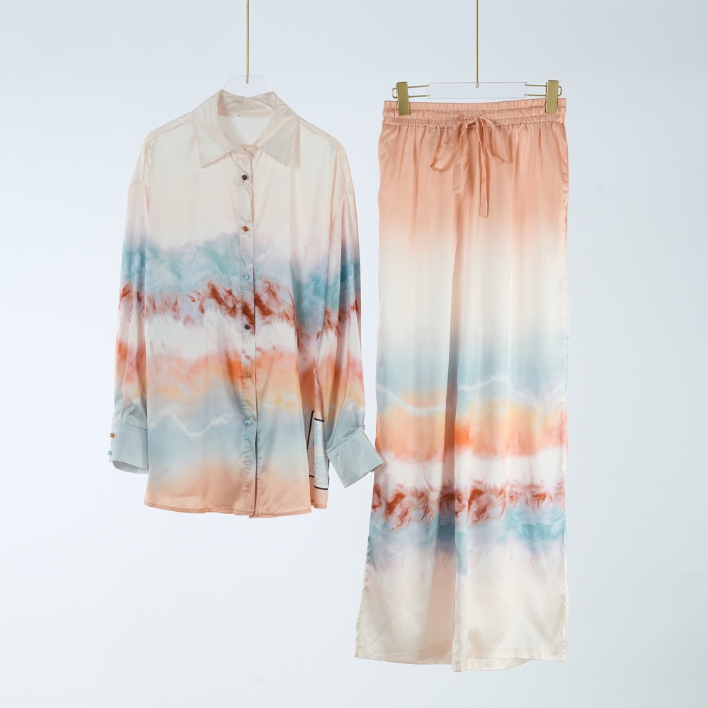 Printing vacation long pants Casual shirt a set