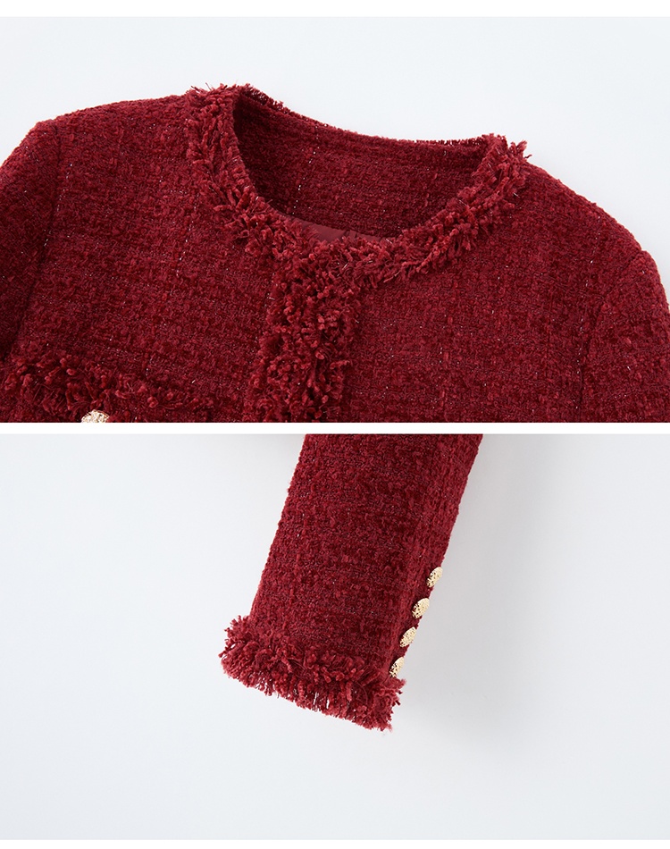 Red wool jacket winter long skirt a set