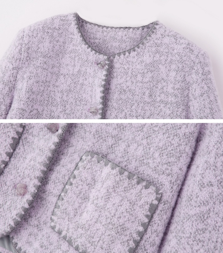 Woolen embroidery shell skirt straight pink long dress a set