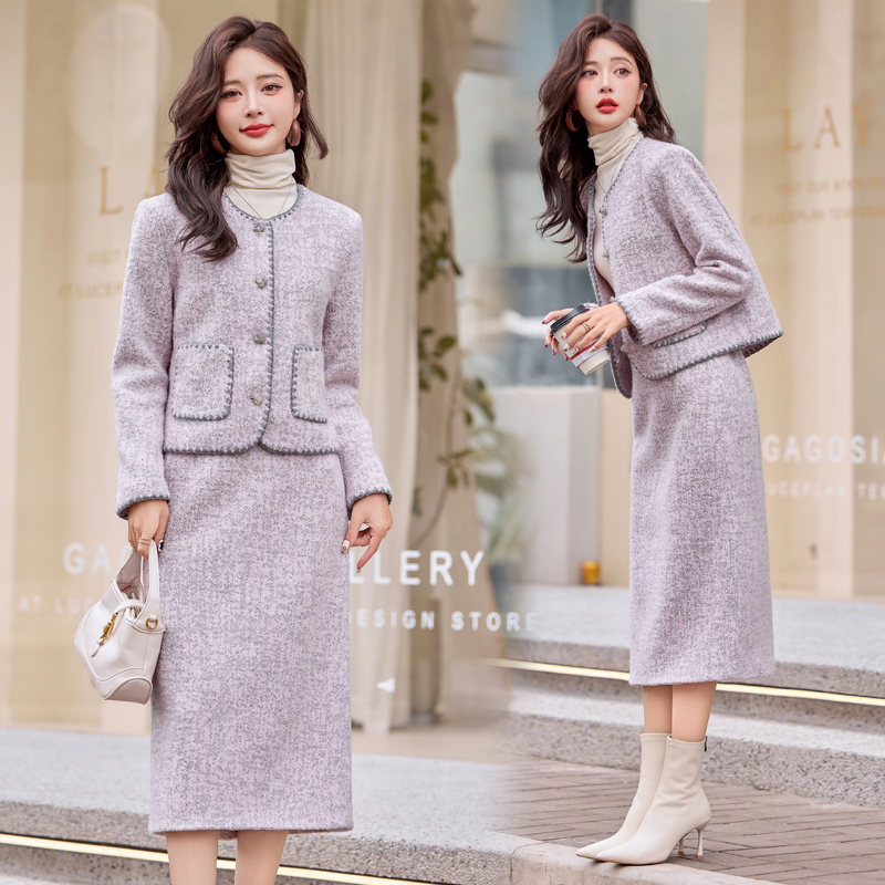 Chanelstyle long dress straight coat for women