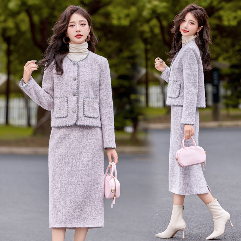 Chanelstyle long dress straight coat for women