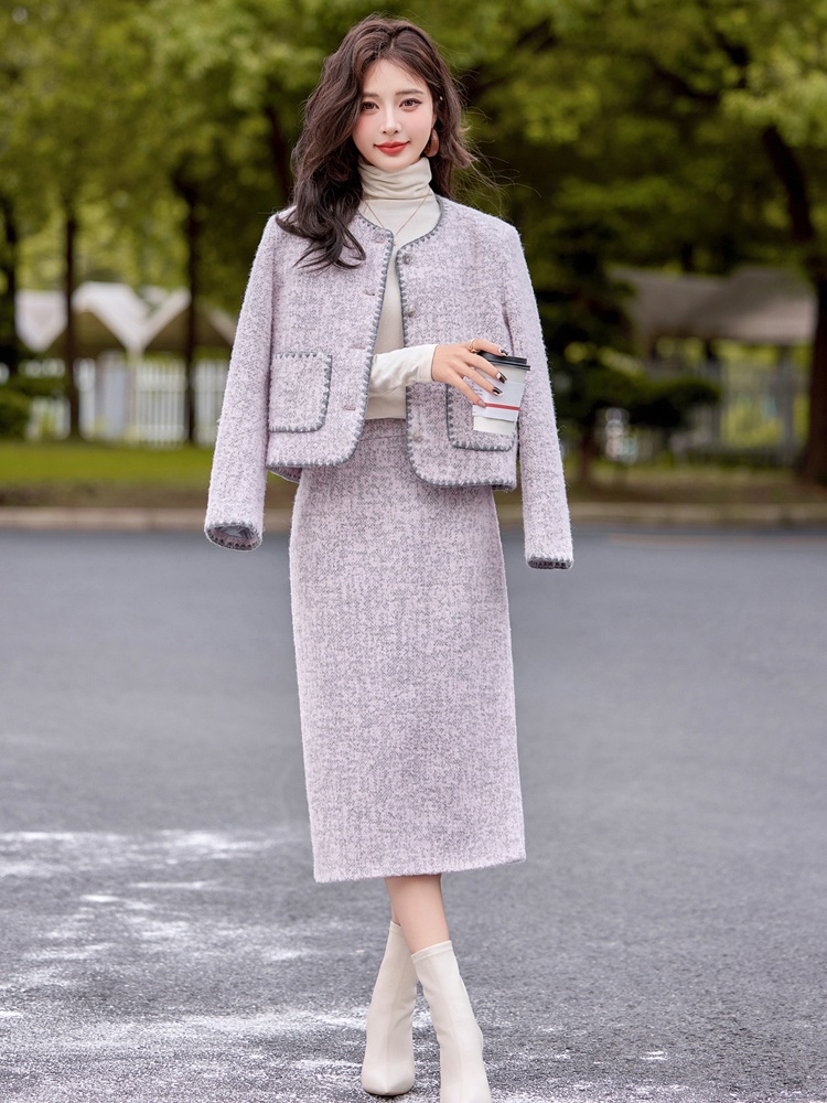 Chanelstyle long dress straight coat for women