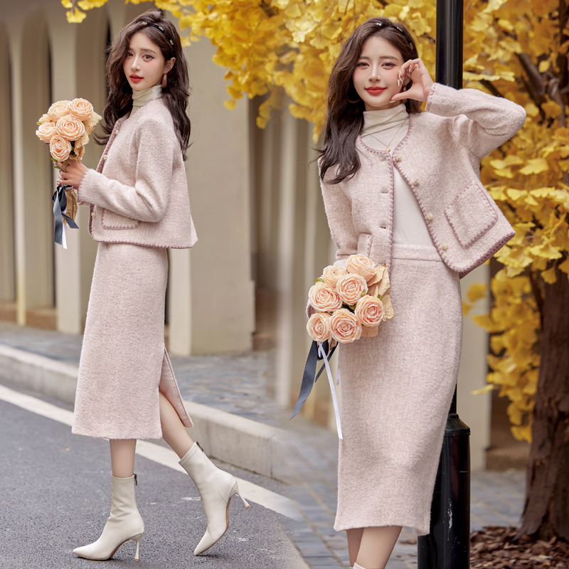 Chanelstyle long dress straight coat for women