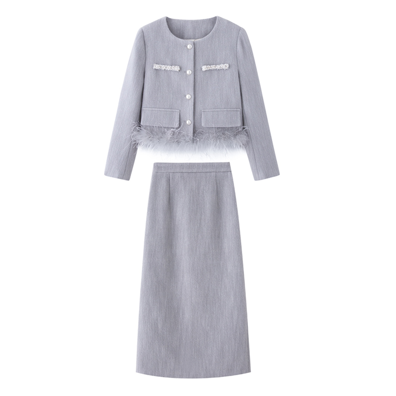 Ladies down light luxury skirt 2pcs set for women