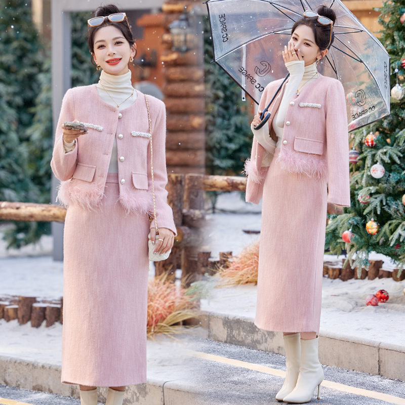 Ladies down light luxury skirt 2pcs set for women