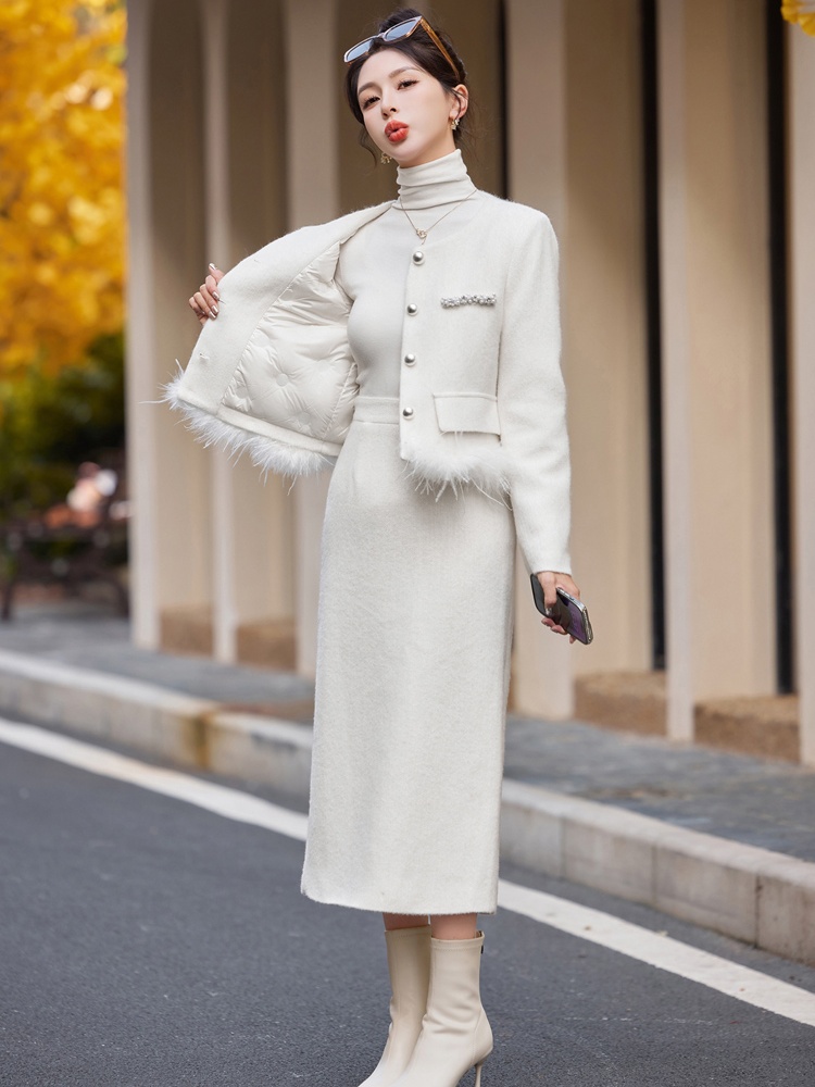 Ladies down light luxury skirt 2pcs set for women