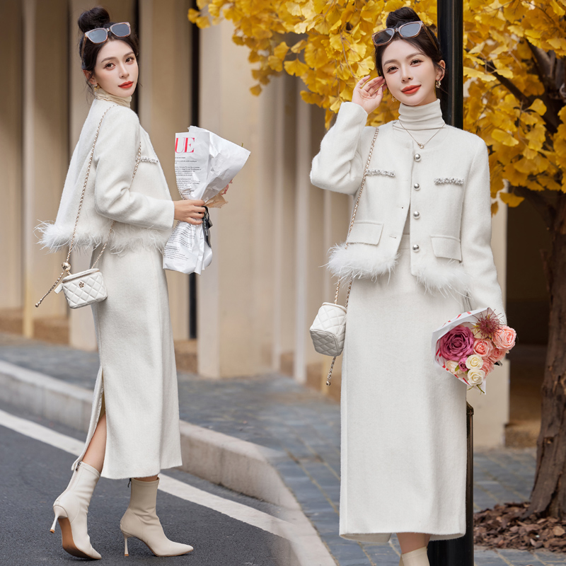 Ladies down light luxury skirt 2pcs set for women