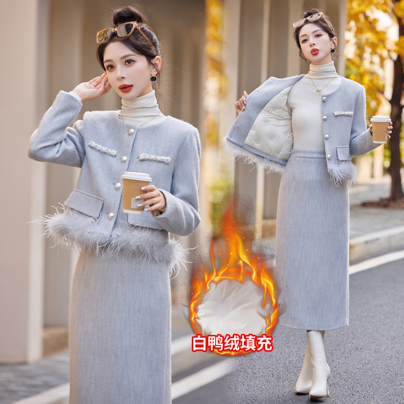 Ladies down light luxury skirt 2pcs set for women