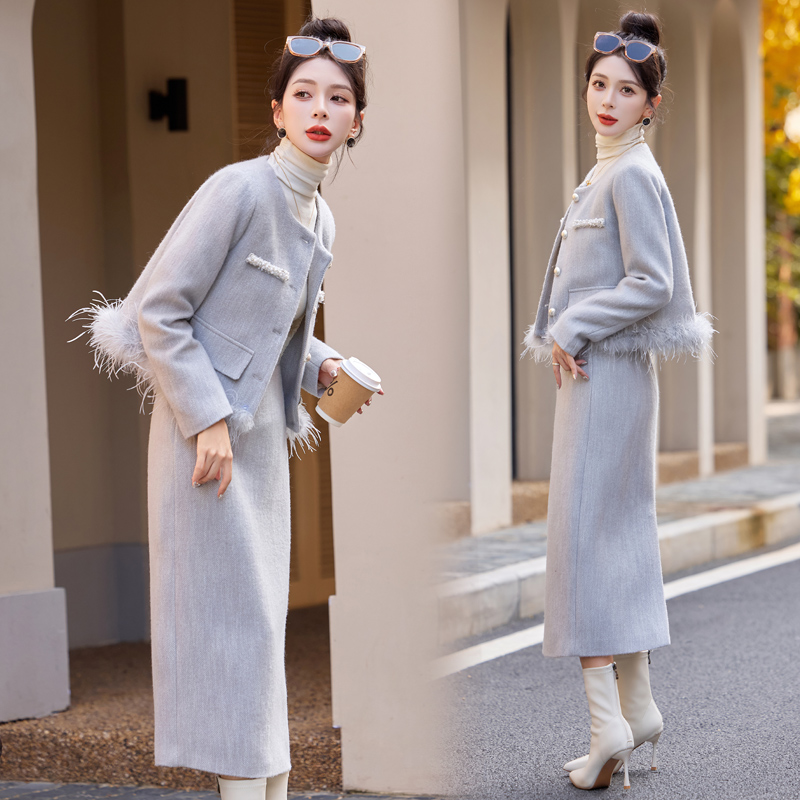 Ladies down light luxury skirt 2pcs set for women