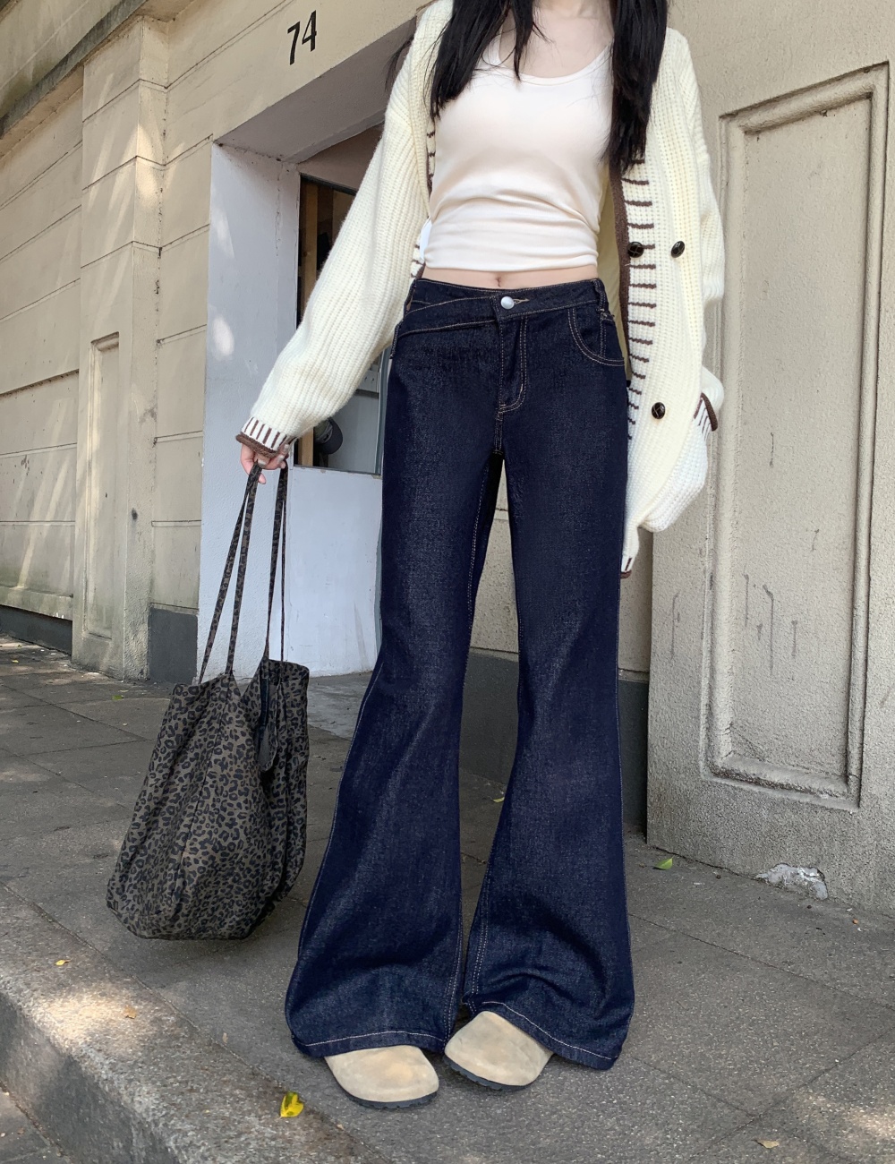 Spicegirl low-waist jeans navy blue straight pants for women