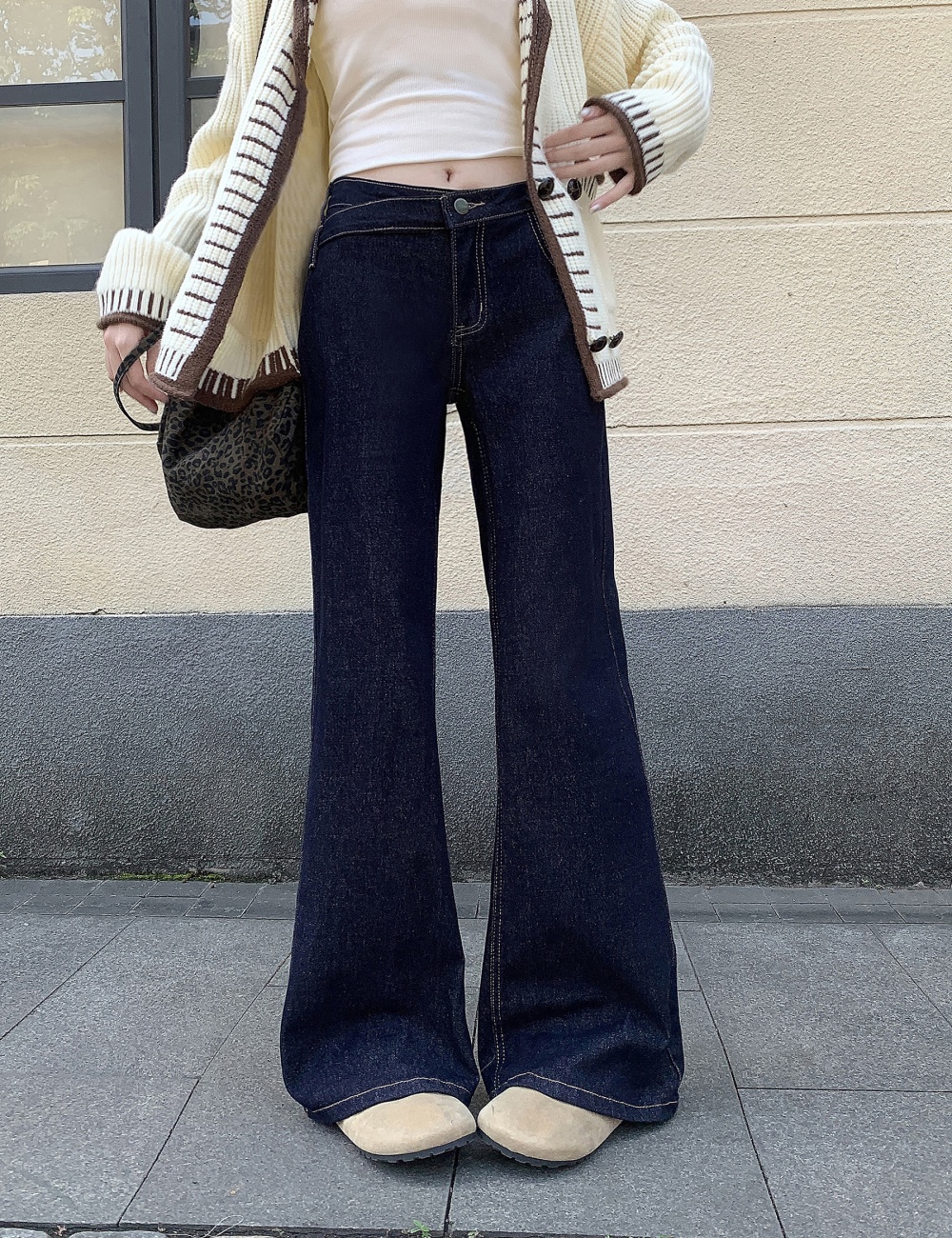 Spicegirl low-waist jeans navy blue straight pants for women