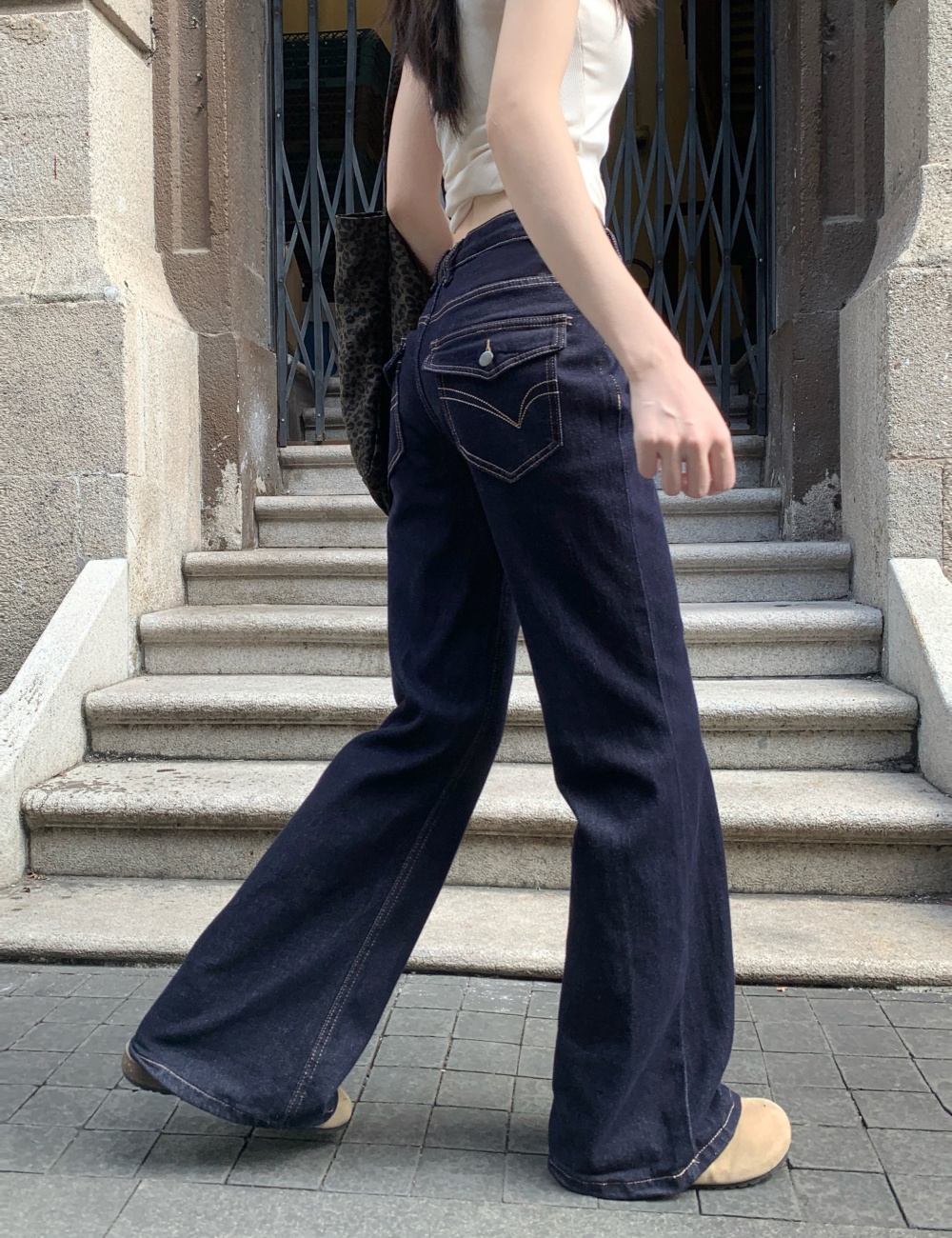 Spicegirl low-waist jeans navy blue straight pants for women