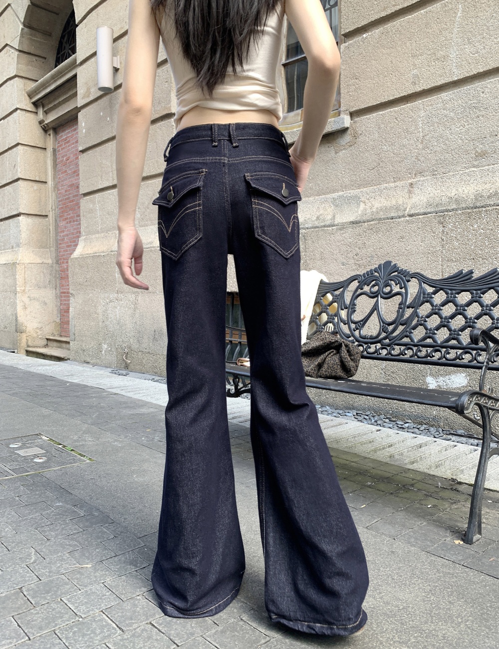 Spicegirl low-waist jeans navy blue straight pants for women