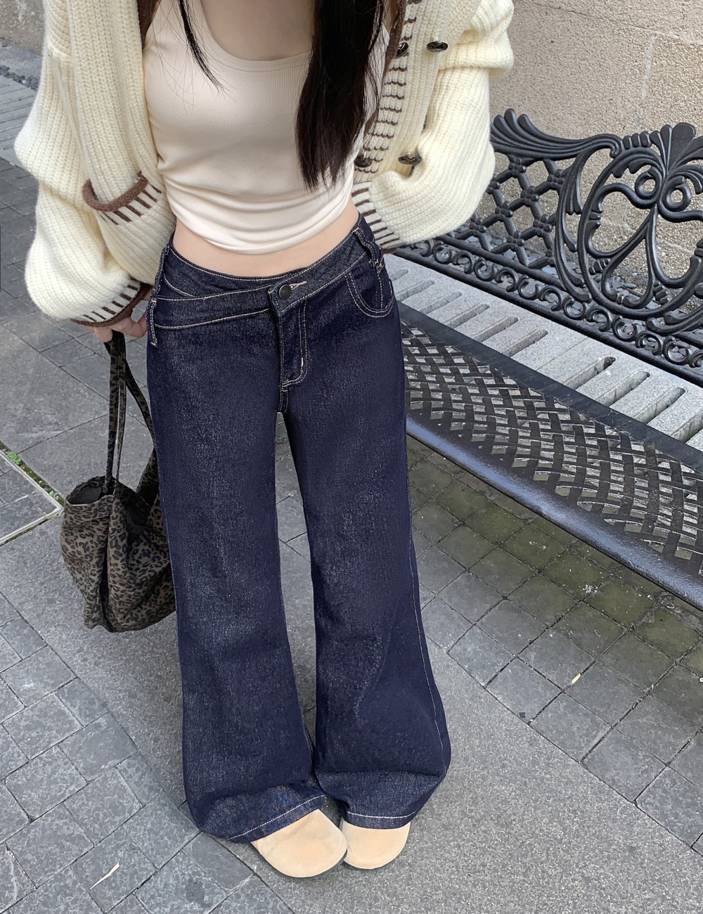 Spicegirl low-waist jeans navy blue straight pants for women