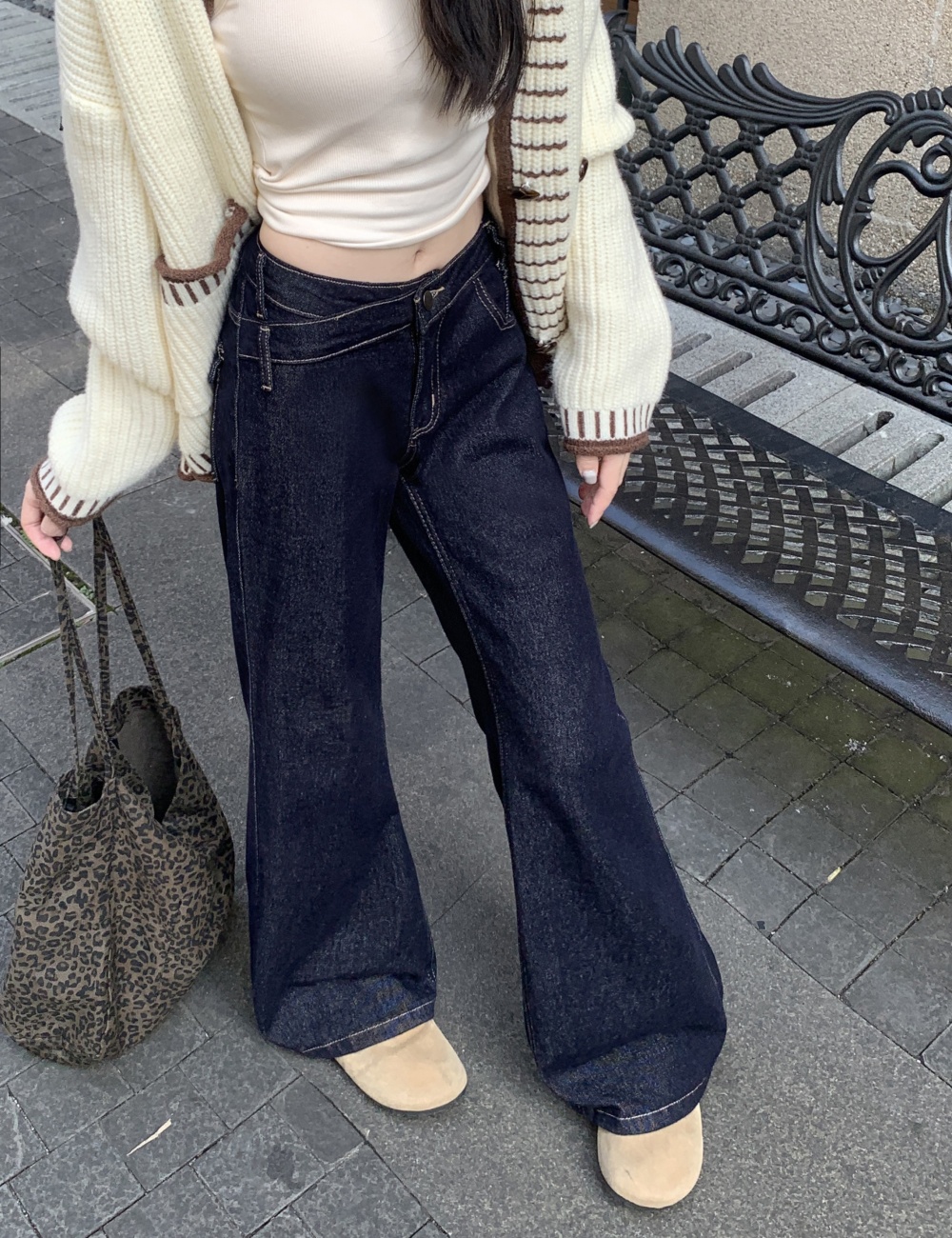 Spicegirl low-waist jeans navy blue straight pants for women